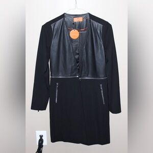 BNWT Patrizia Luca Black Leather Panel Jacket